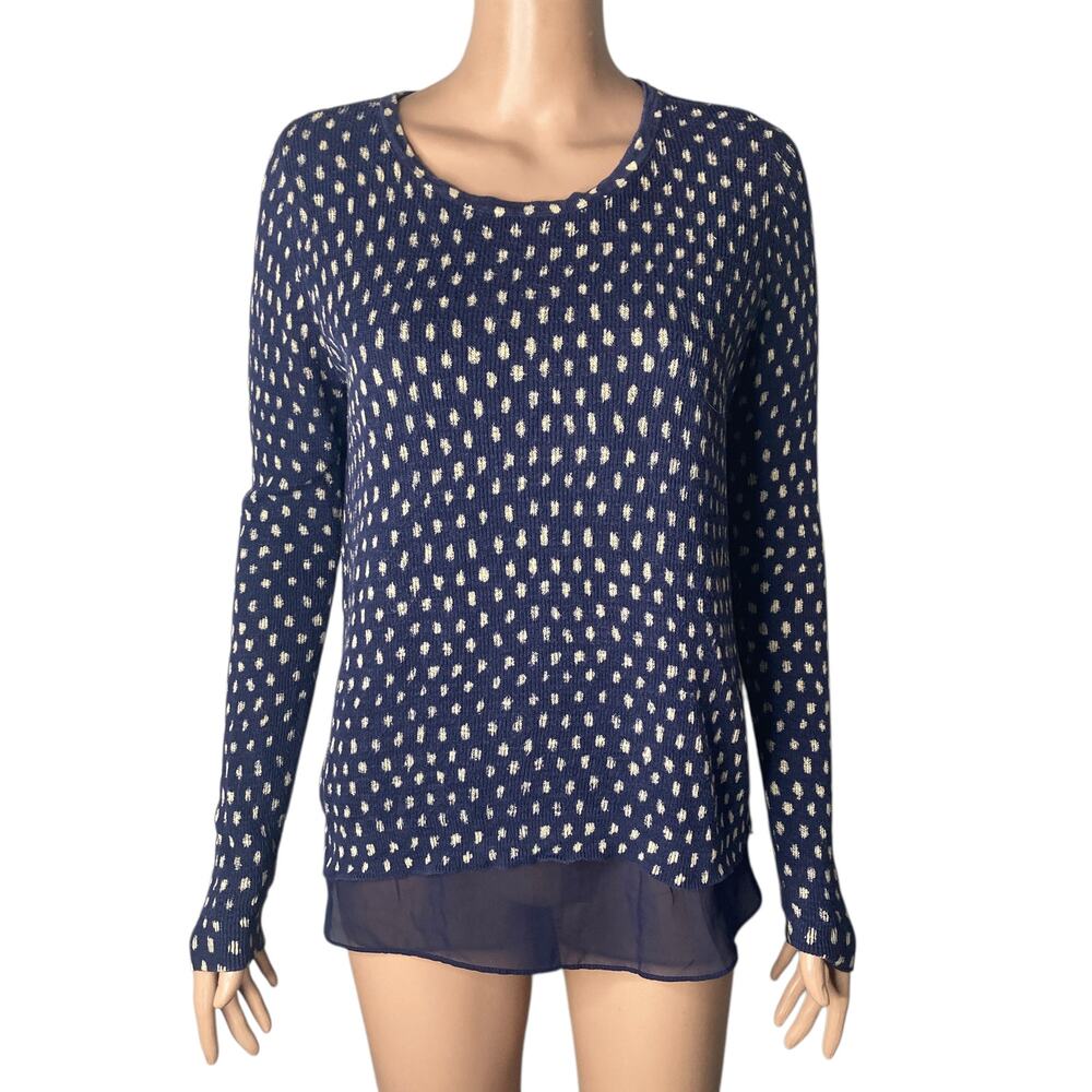 Lucky Brand Sweater Womens Small Blue white Polka Dot Pullover